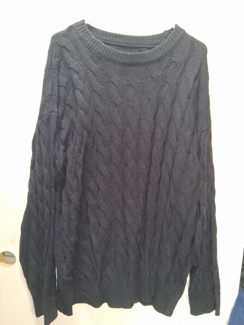 Men's Black Cable-Knit Crewneck Sweater